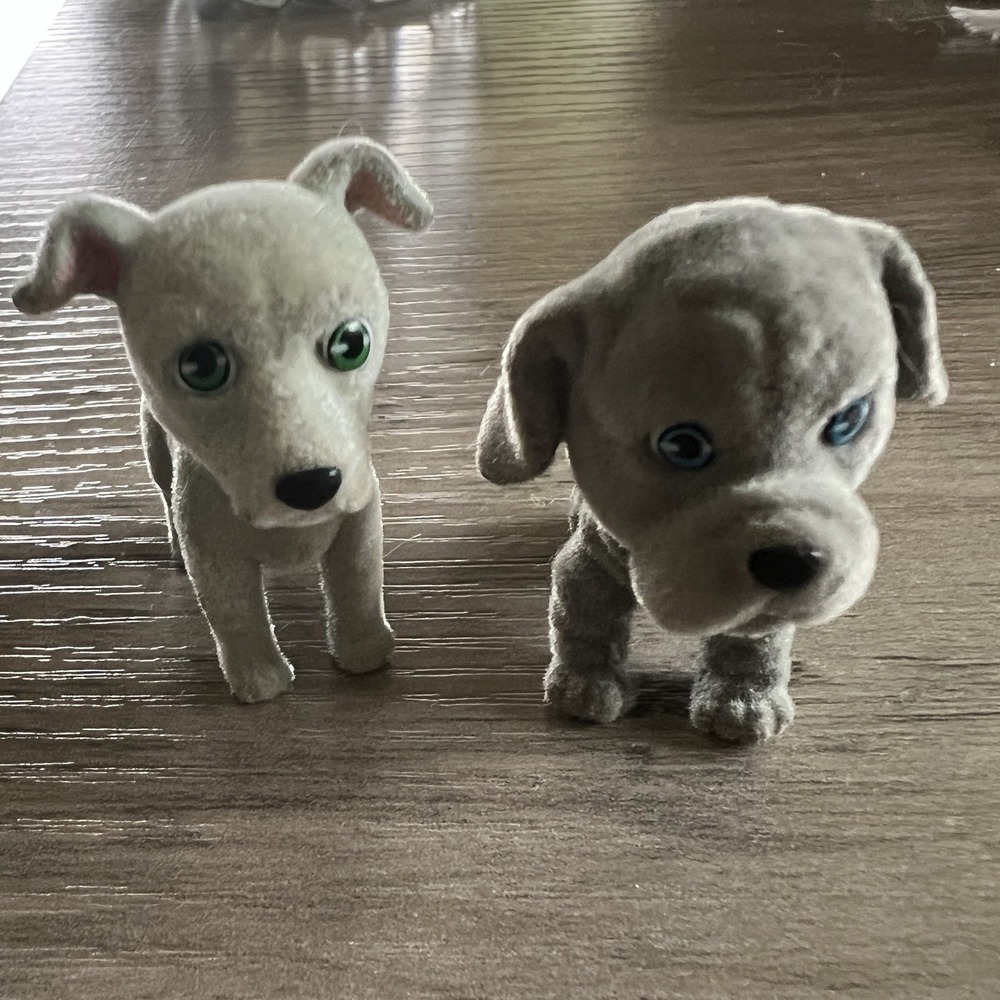 Vtg 2 Puppy Puppies In My Pocket Luna Weimaraner Jasper Greyhound Flocked